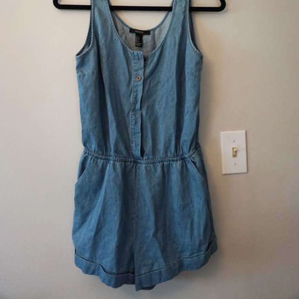 Chambray Button-Front Romper